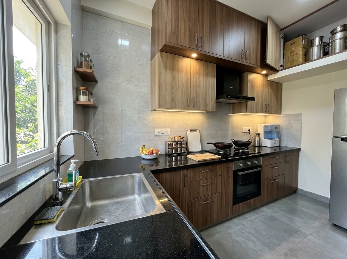 Modern Granite Kitchen Platform with Stainless Steel Sink